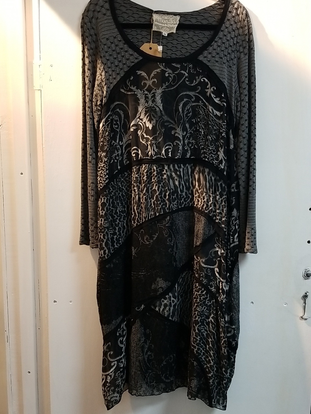 Asymmetrical Black and Gray Patterned Women's Dress